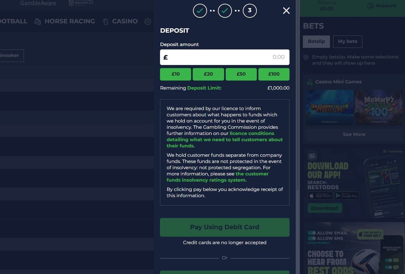 Make a deposit and start placing bets 