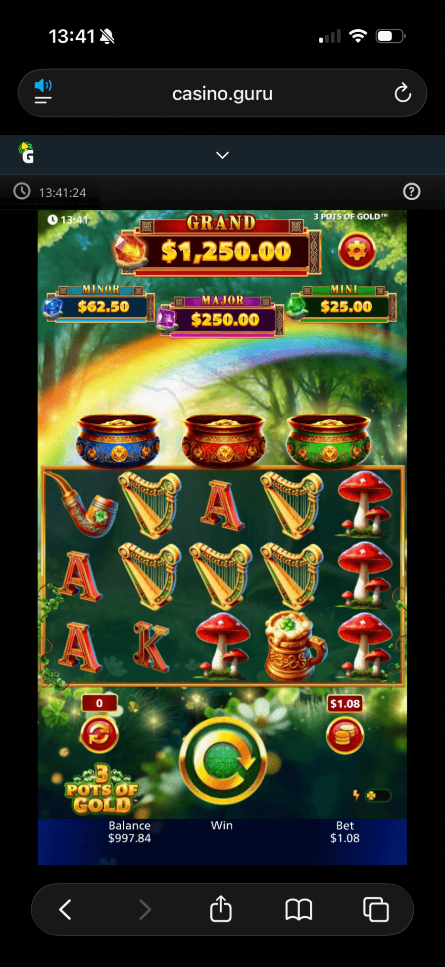 Mobile Play Experience 3 pots of gold