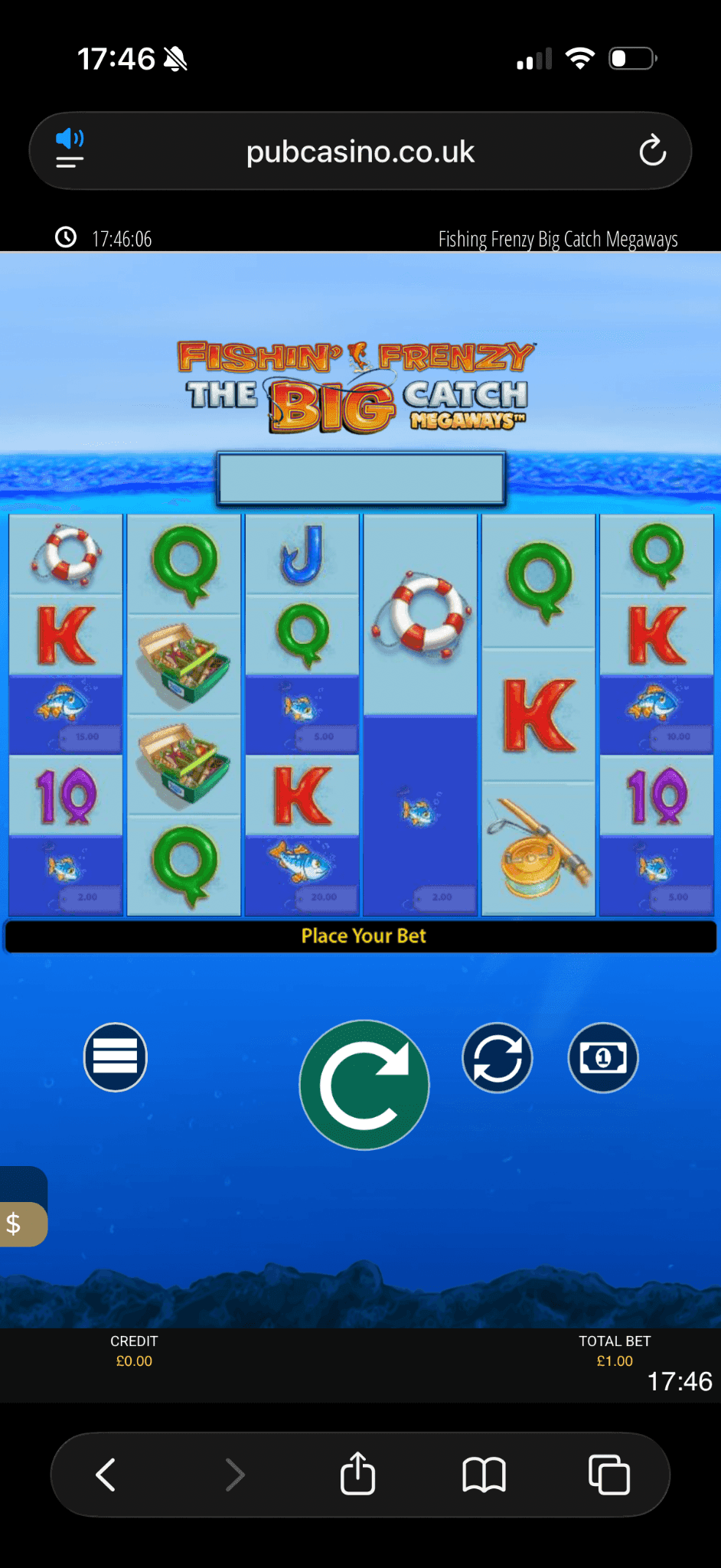 Mobile Play Experience fishin frenzy..