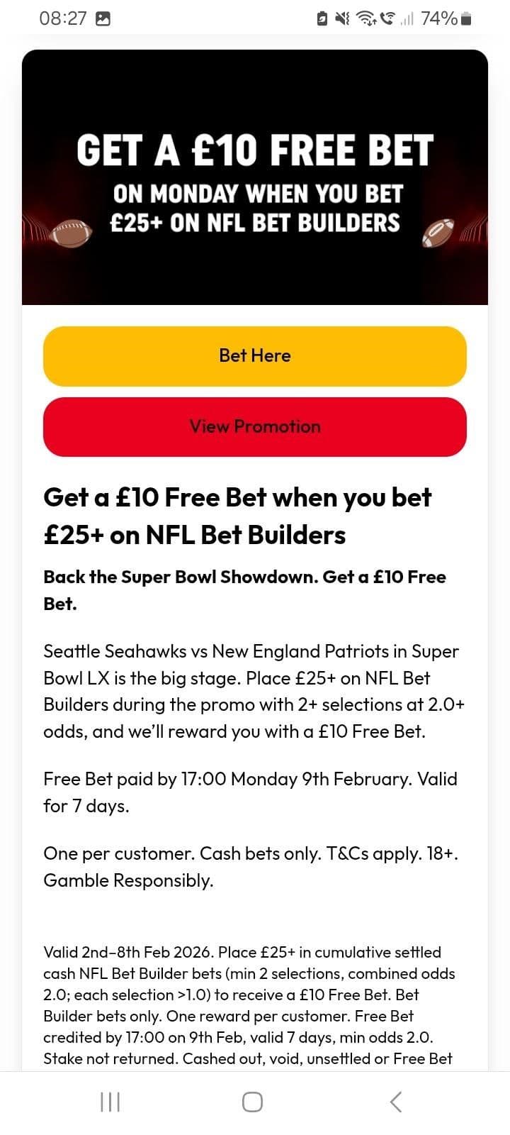 NFL Bet Builder Promotions
