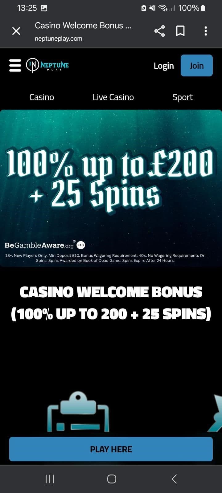 Neptune Play  Sports and Casino Welcome Bonus