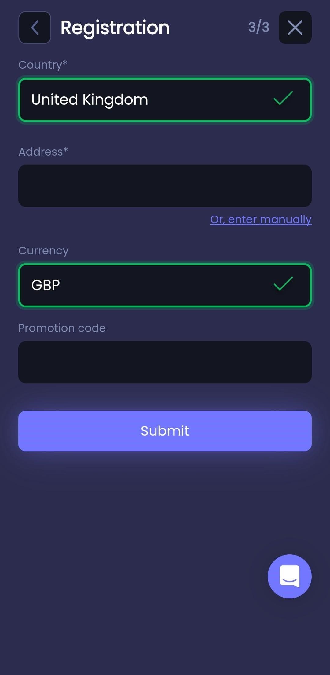 On the final page, select your country
