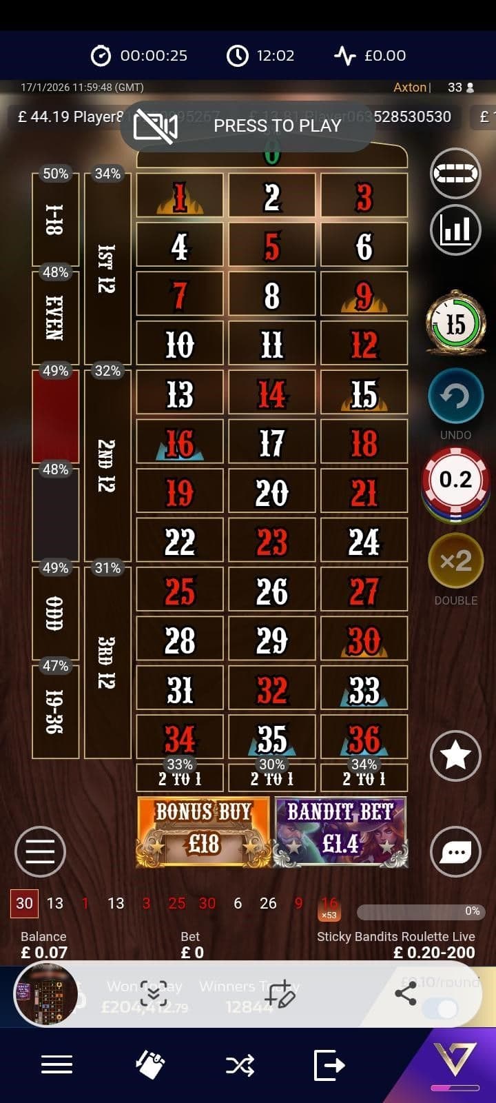 Once you're seated at a table