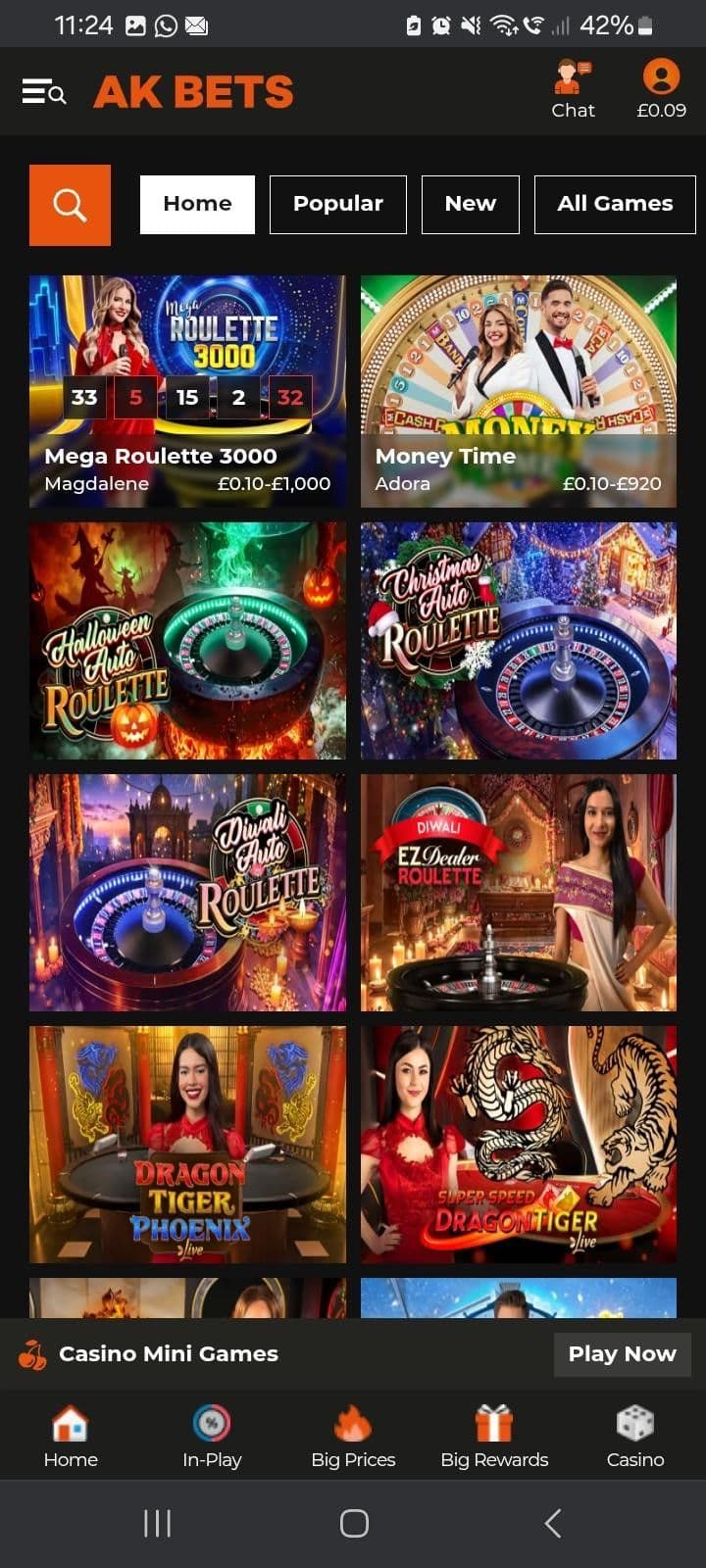 Open the Live Casino lobby fortune roulette