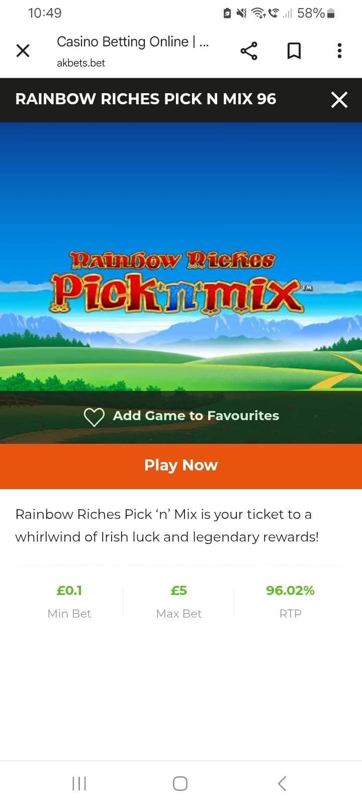 Open the Rainbow Riches Pick n Mix game in the lobby.