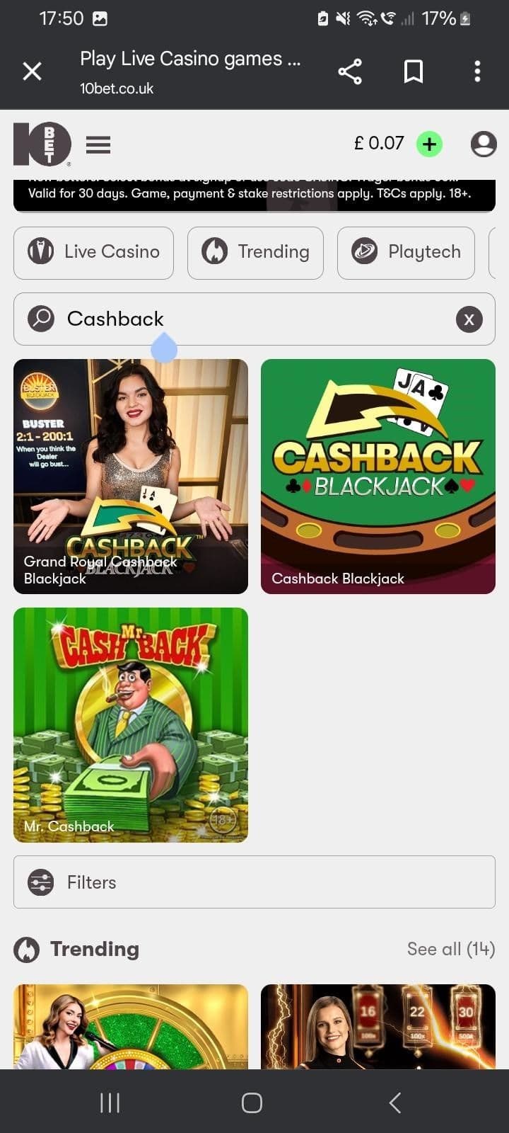 Open the live casino lobby!