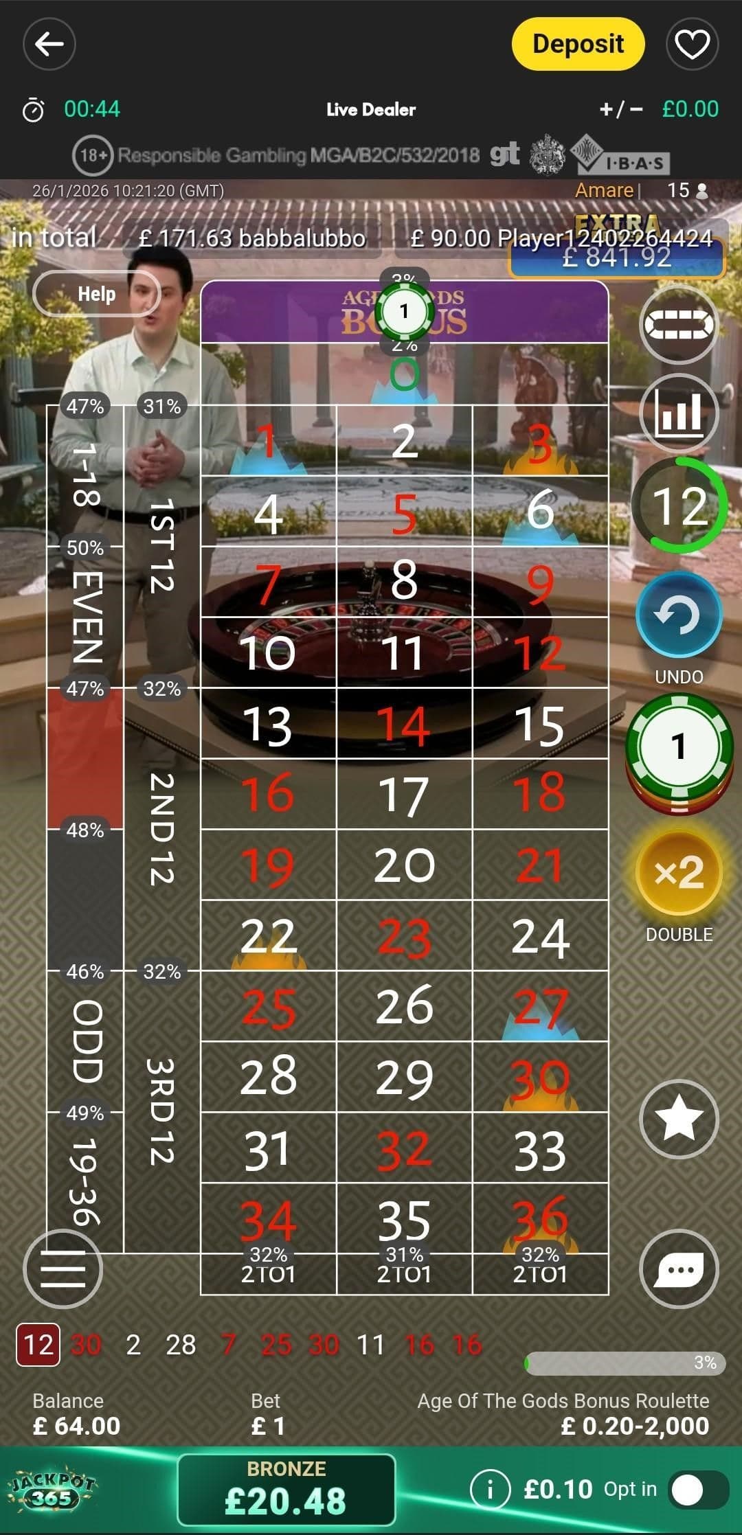 Place the Bonus Bet age of gods