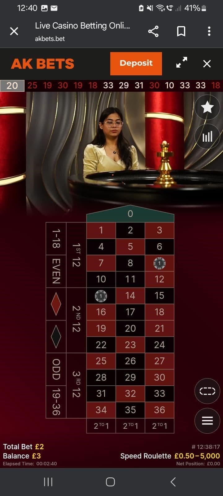 Place your bets Live Speed Roulette