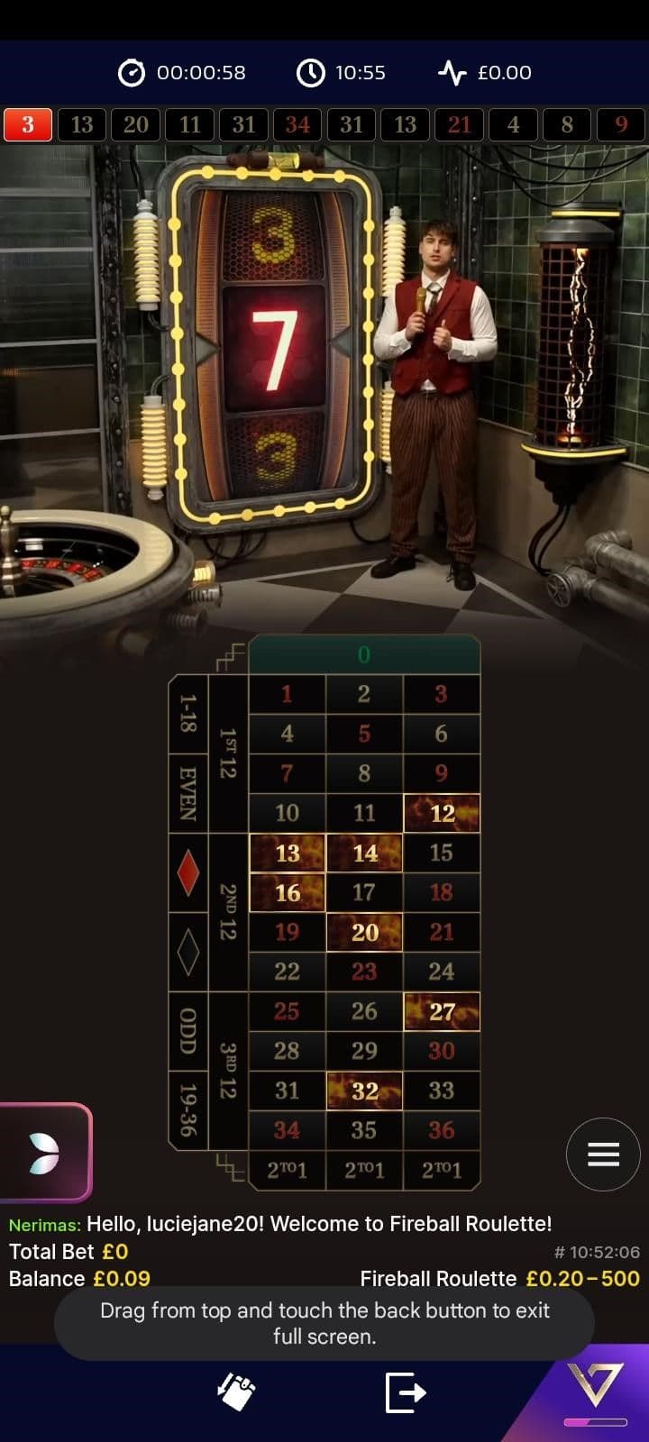 Place your bets once the table loads and betting opens.