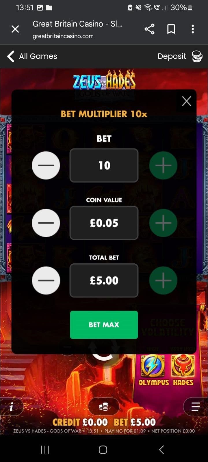 Place your stake between £0.10 and £100 per spin