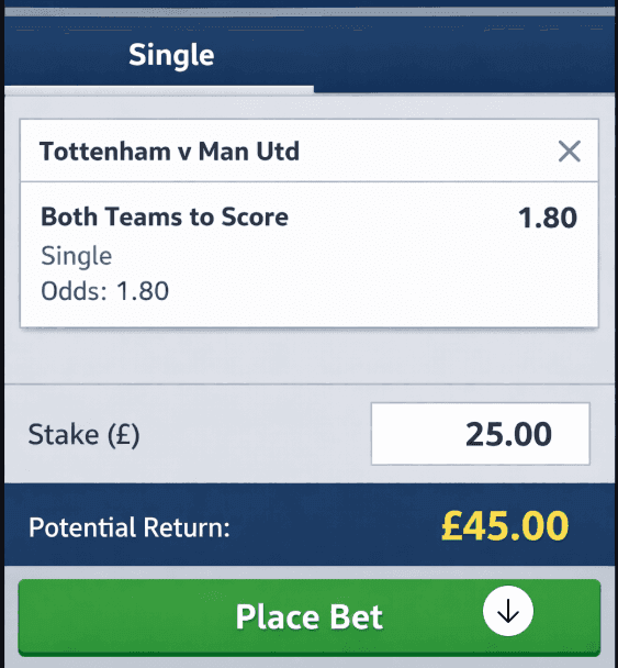 Place your stake single bets