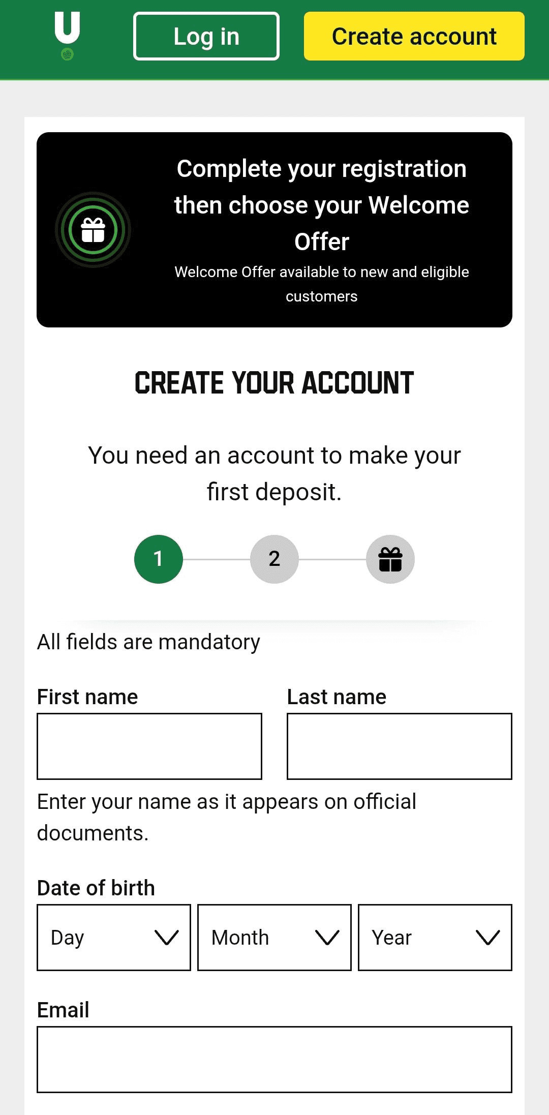 Unibet Registration Page