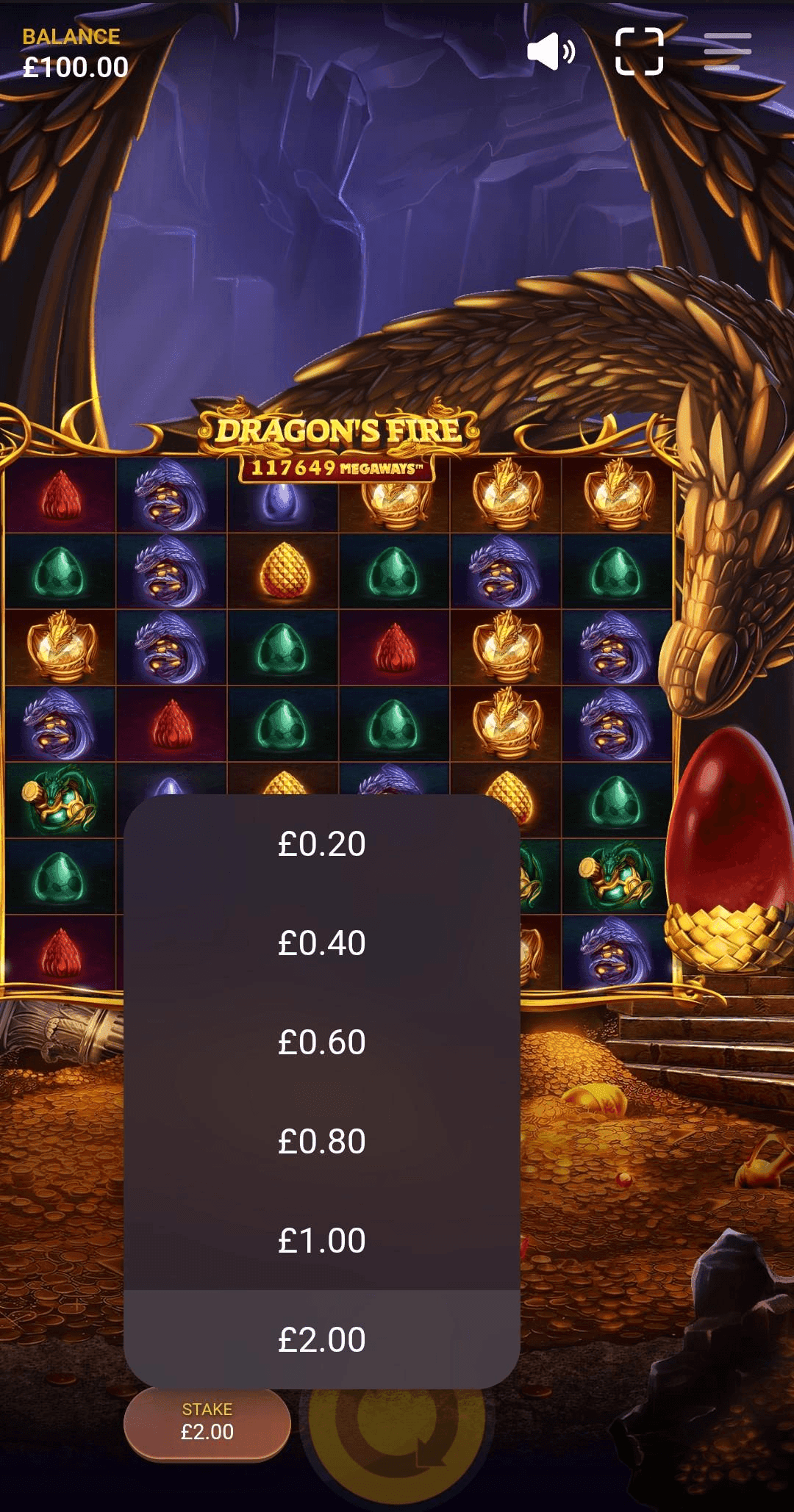 Dragon's Fire Megaways Stake Selection