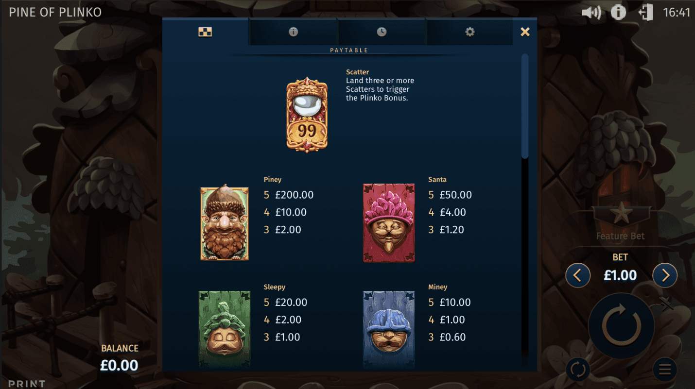 Read the game info and browse the paytable 