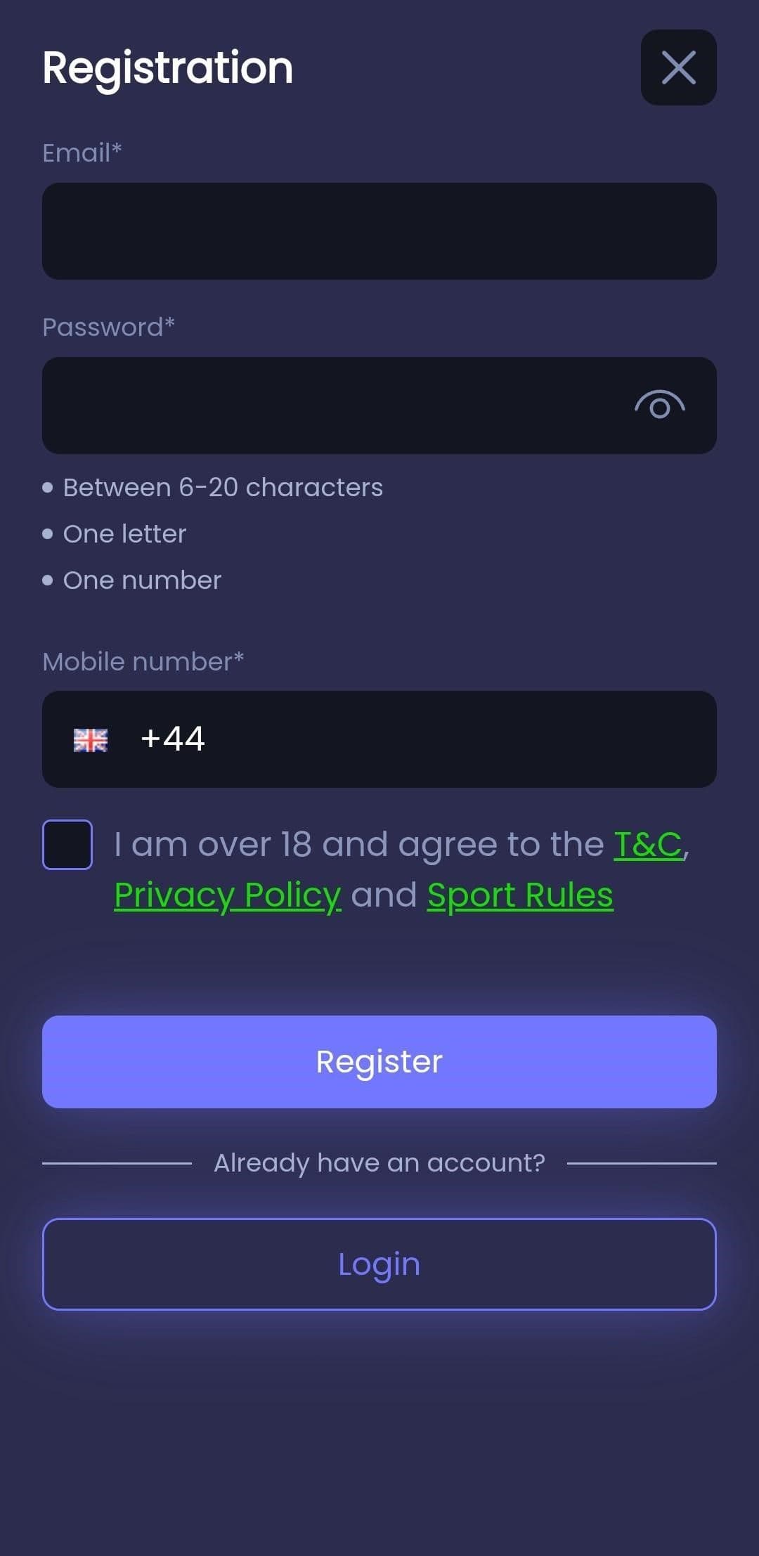 Register and verify your account starlight princess