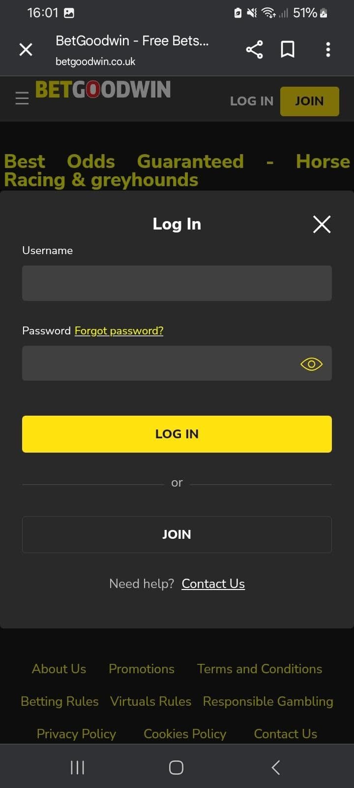 Register or log in to www.betgoodwin.co.uk