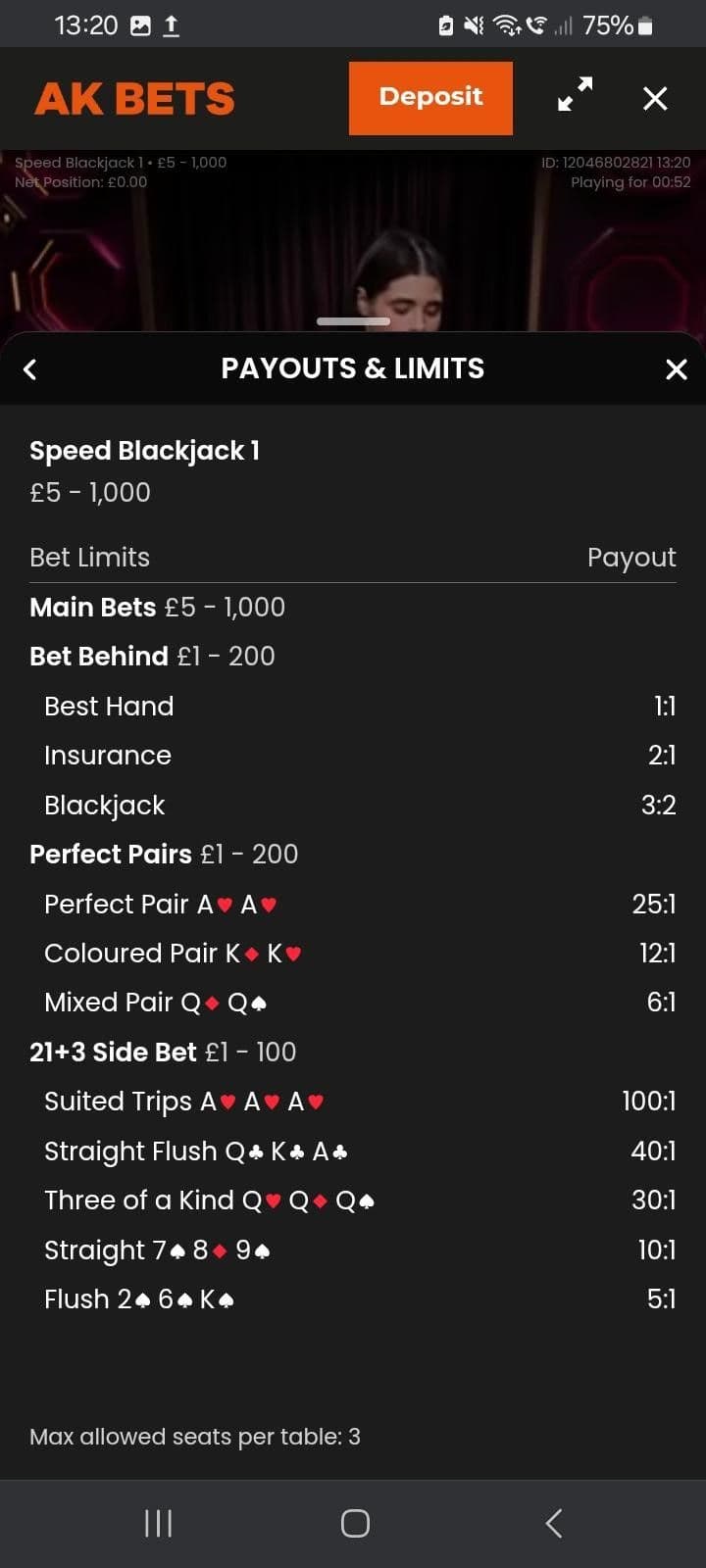 Review the payout panel and game rules