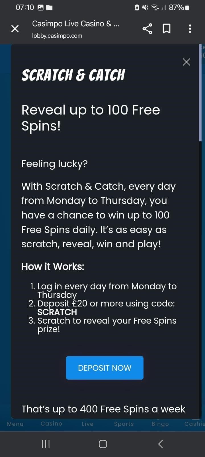 Scratch & Catch (up to 100 spins)