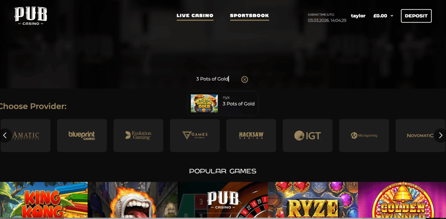 Search for 3 Pots of Gold in the games lobby.