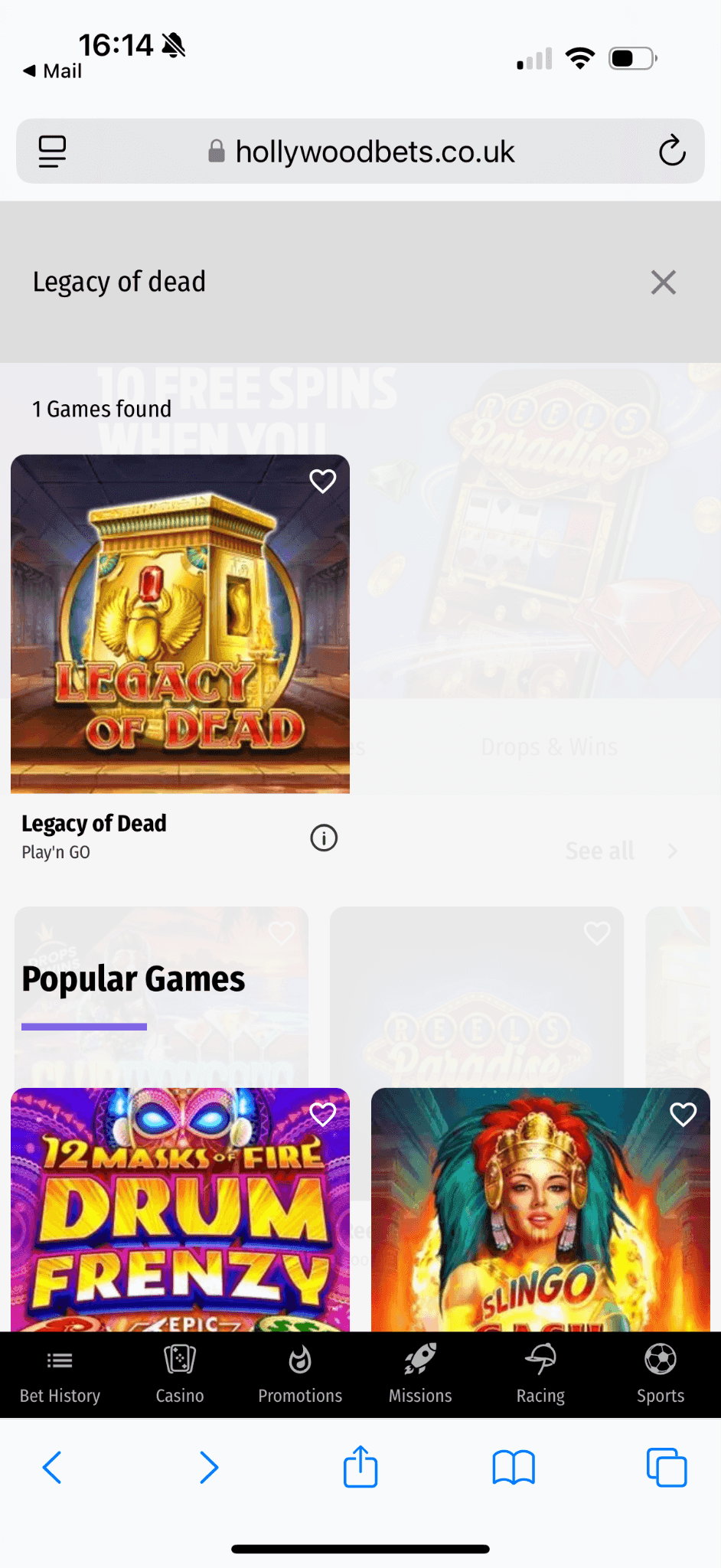 Search for Legacy of Dead in the casino games lobby
