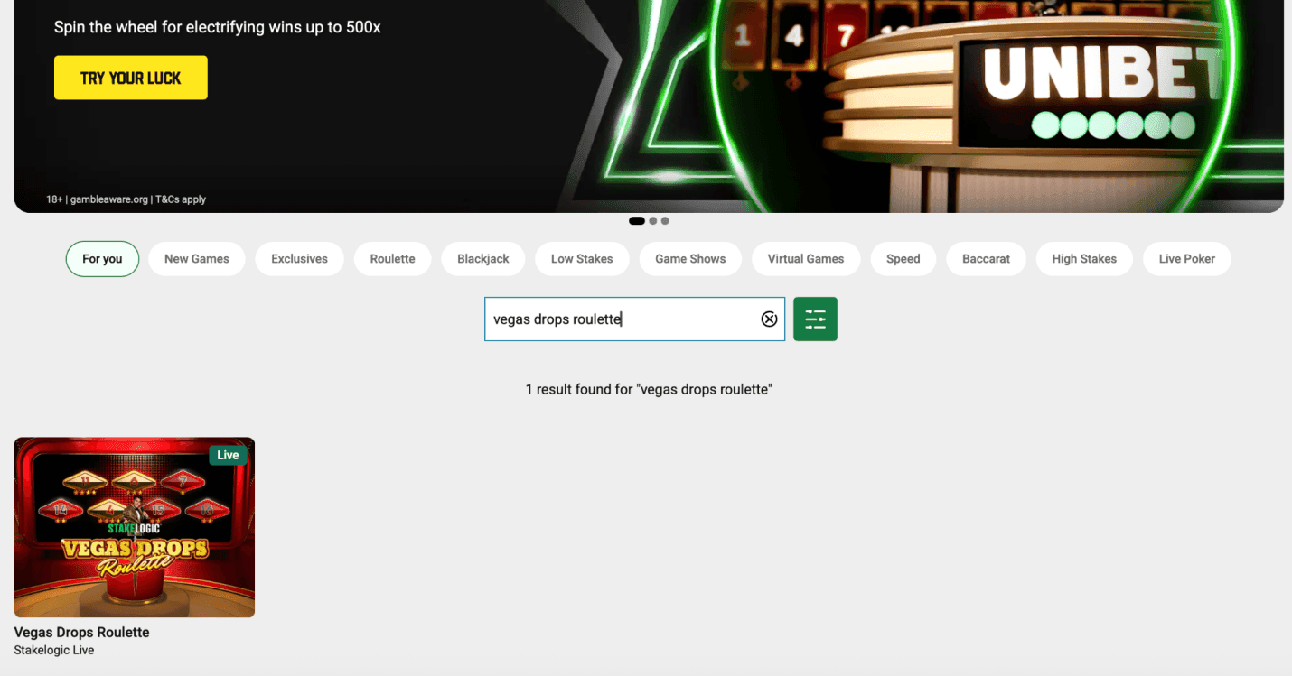 Search for the game in the live lobby 