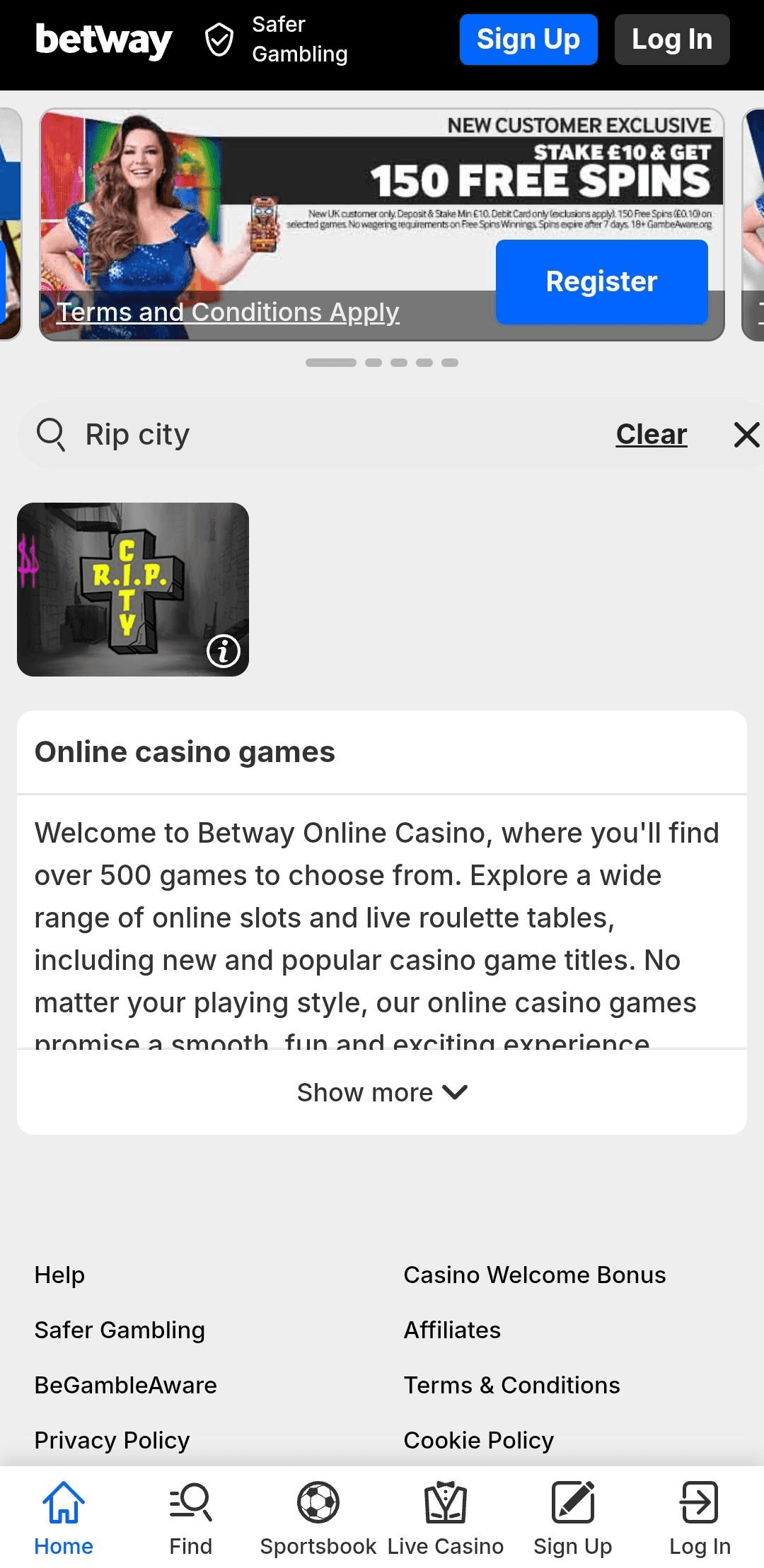 Select RIP City from the slots lobby 