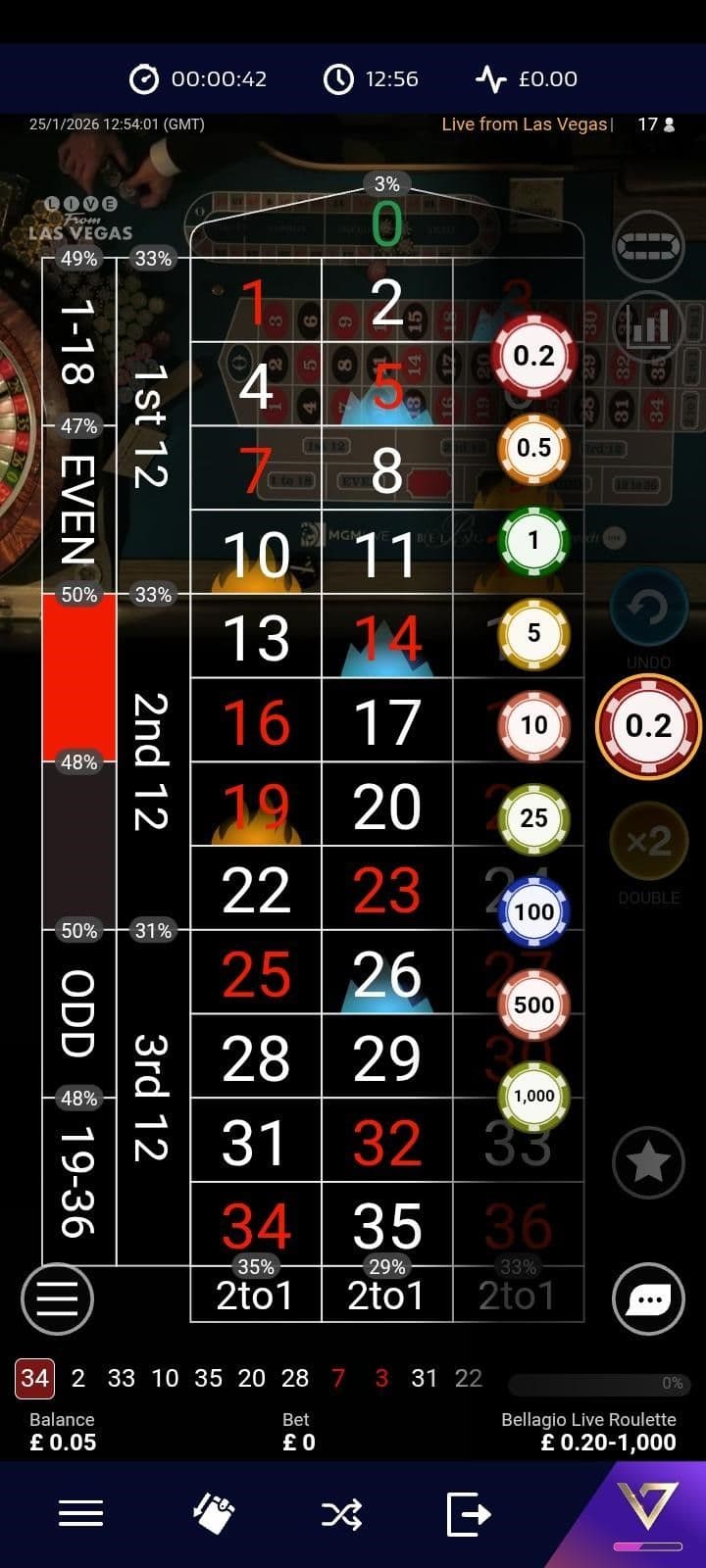 Select a chip value from the available chip rack 