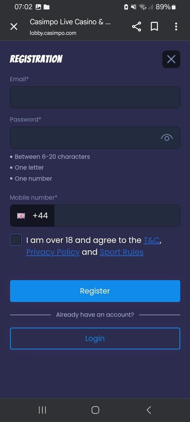 Set username, password, and verify email.