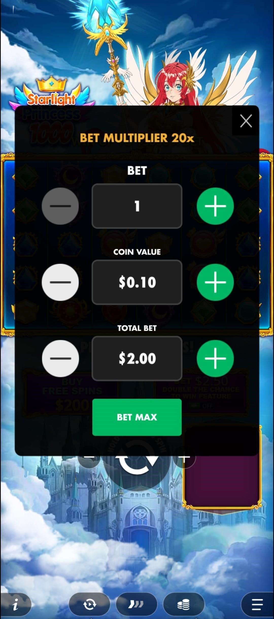 Set your bet using  controls