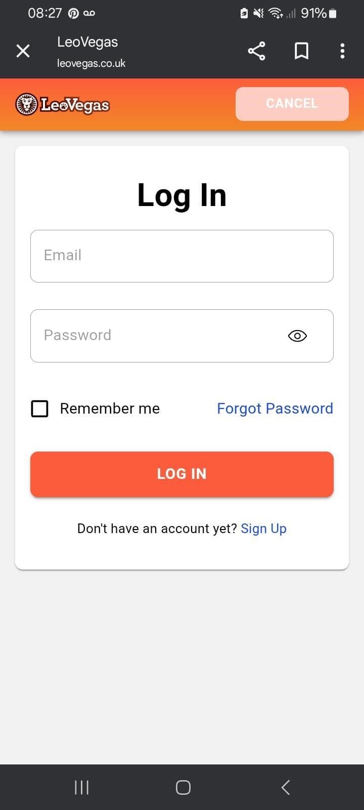 Sign in to LeoVegas