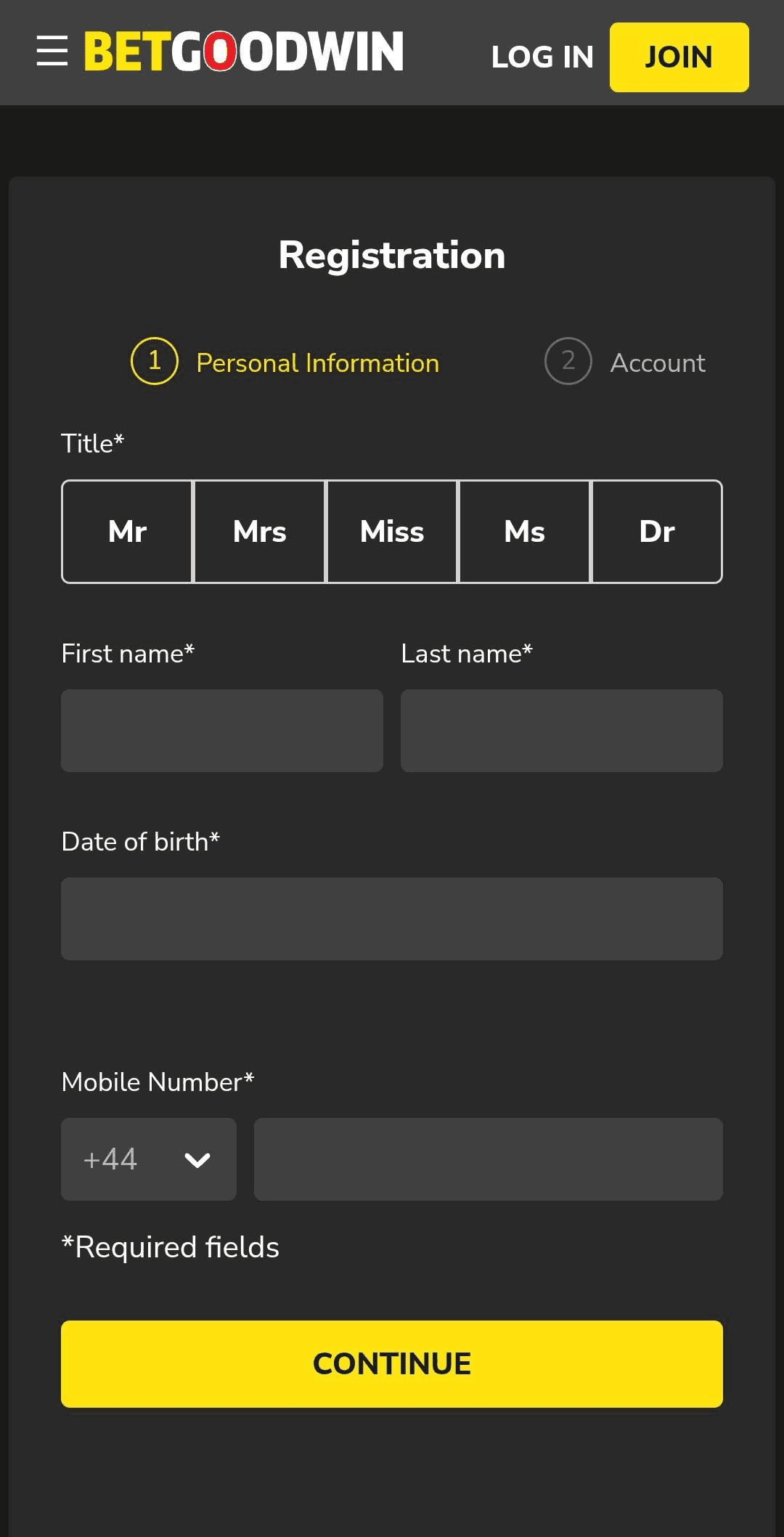 Sign up for a new account with Betgoodwin.