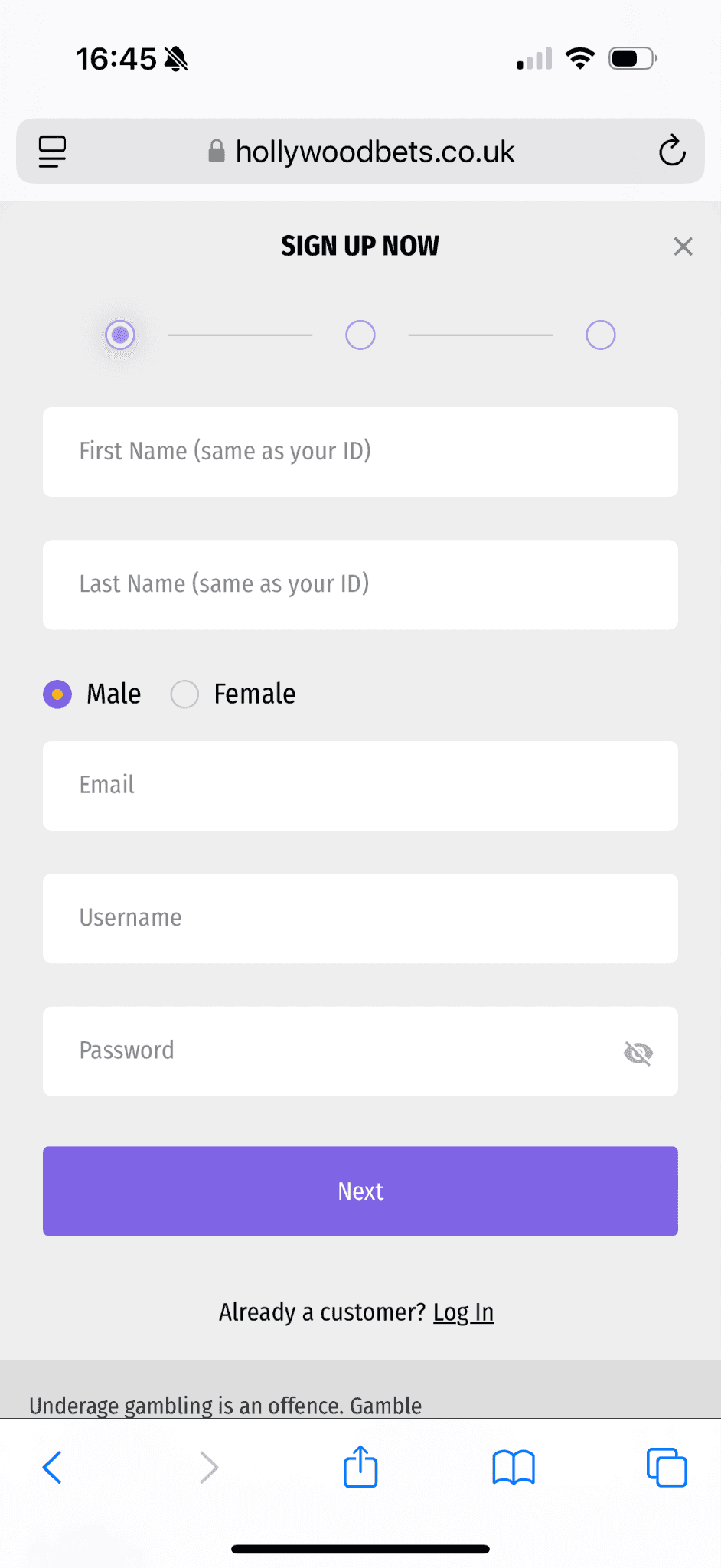 Sign up for your account with some basic details 