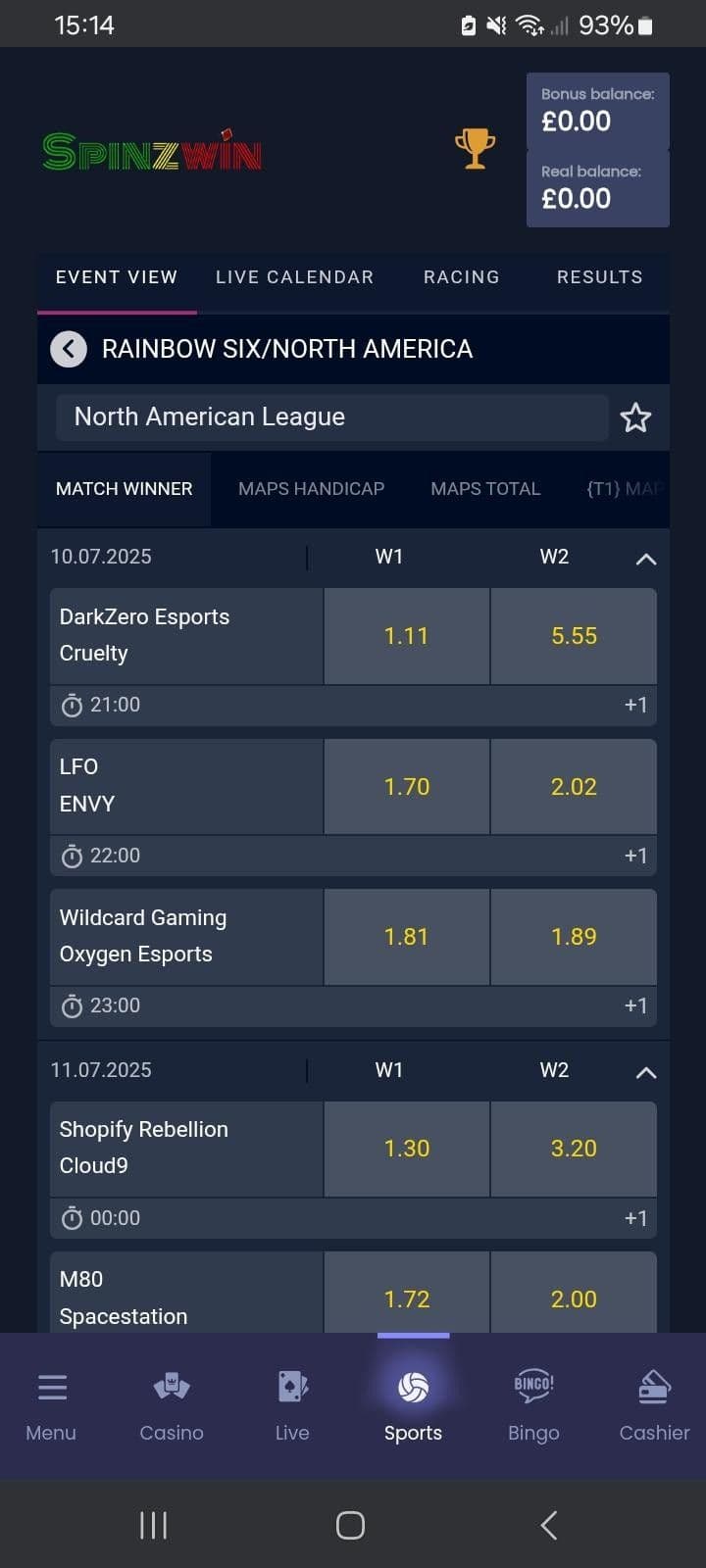 Spinzwin eSports Betting Review 