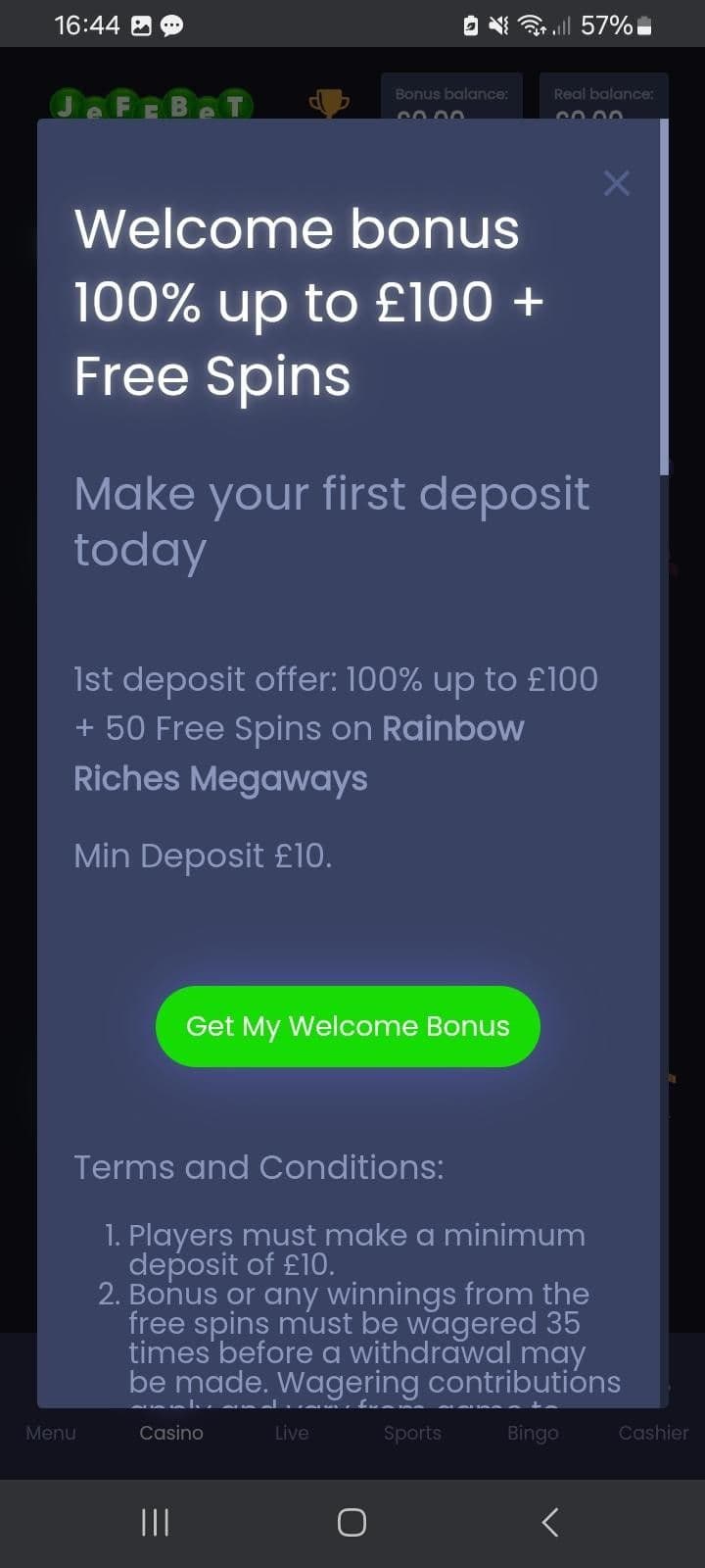 Sports and Casino Welcome Bonus Jeffbet