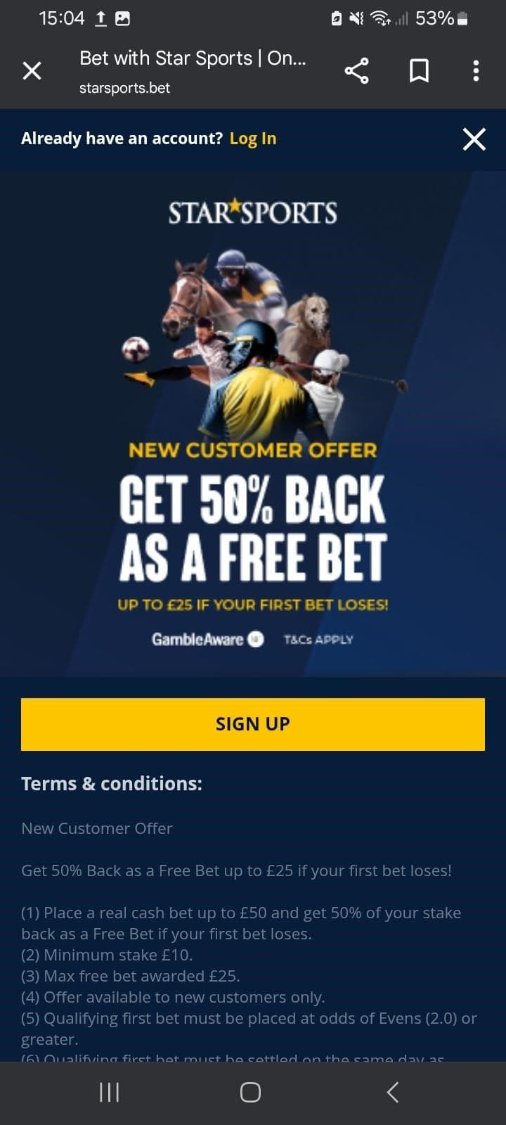 Star Sports Casino Welcome Bonus