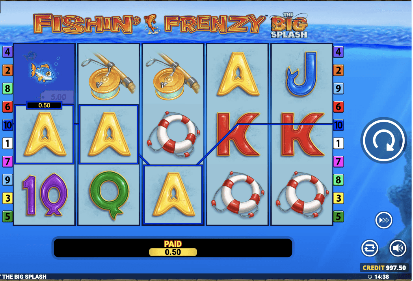 Symbols land on the grid and pay out on 10 paylines