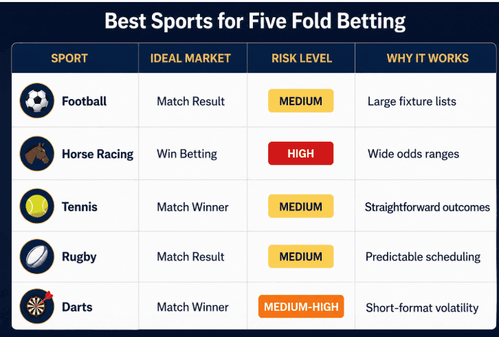 Table showing sports alongside markets and risk levels