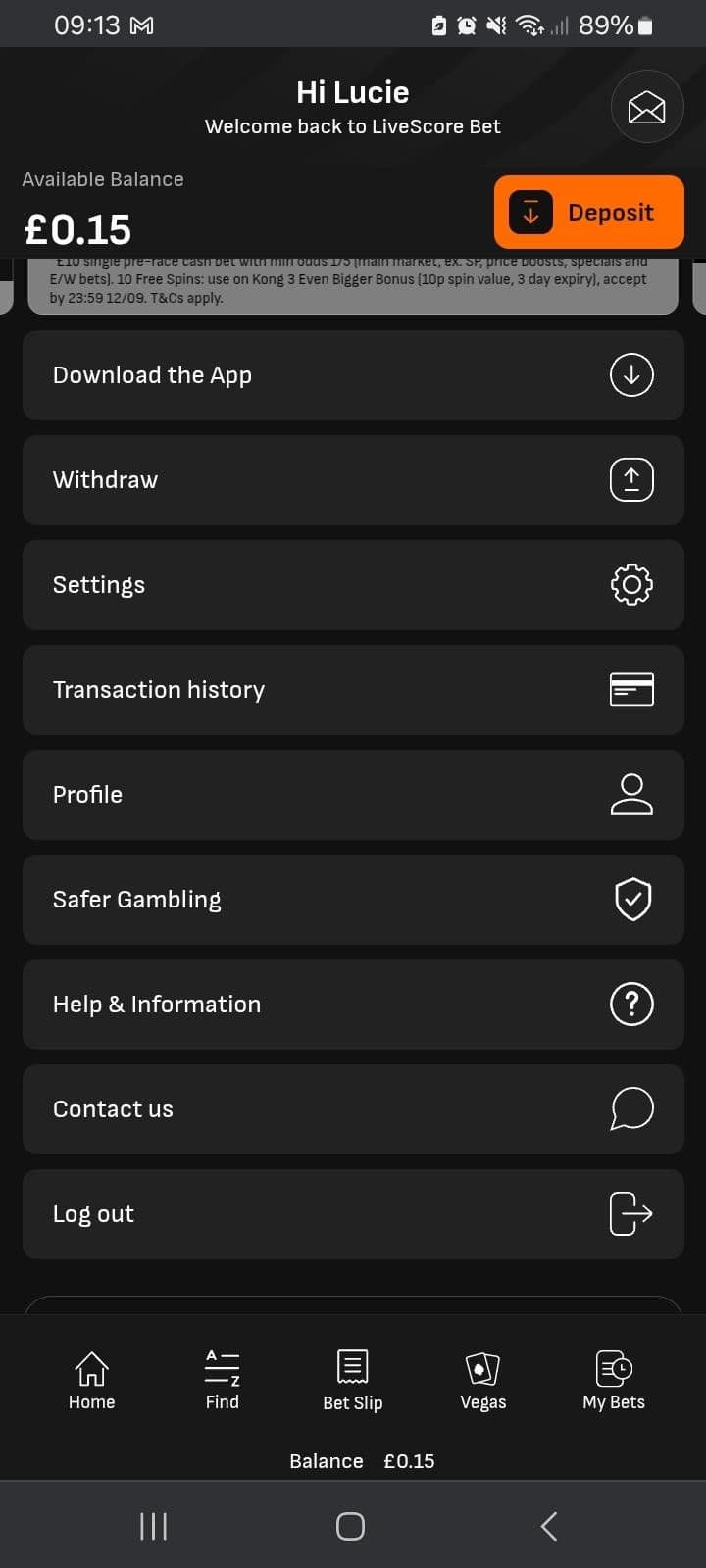 Tap your account balance or navigate