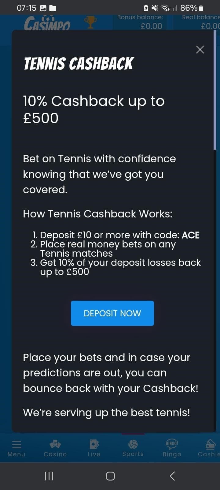 Tennis Cashback 
