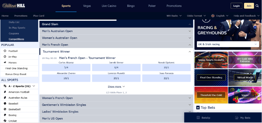 Tennis future betting