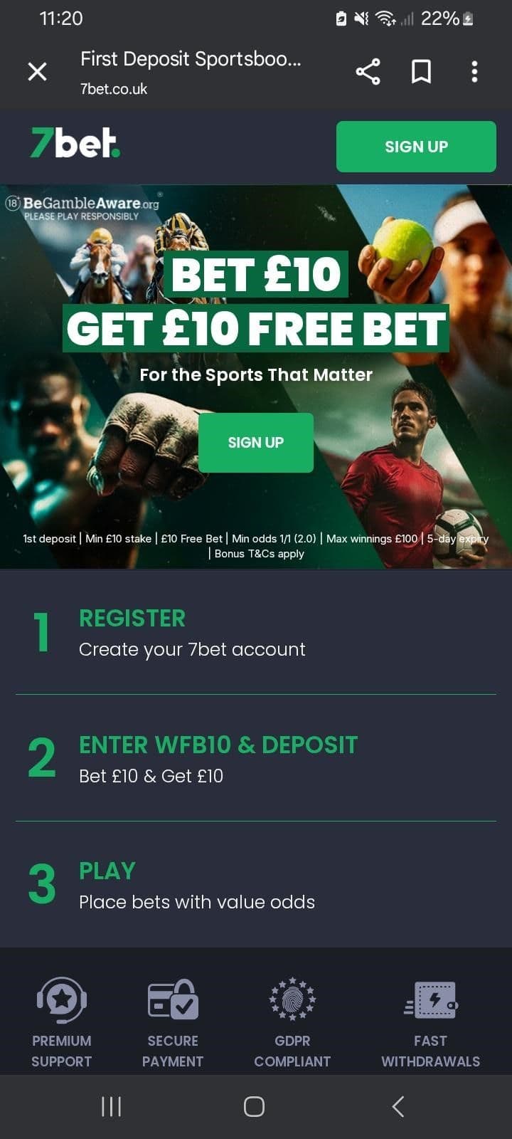 The 7Bet sign-up offer is for sports