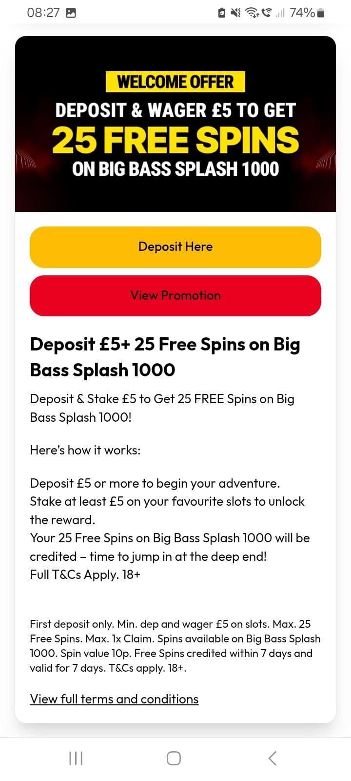 The welcome offer for the Casino is 50 Free Spins 