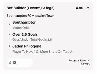 Total Bet Builder Odds = 4.80