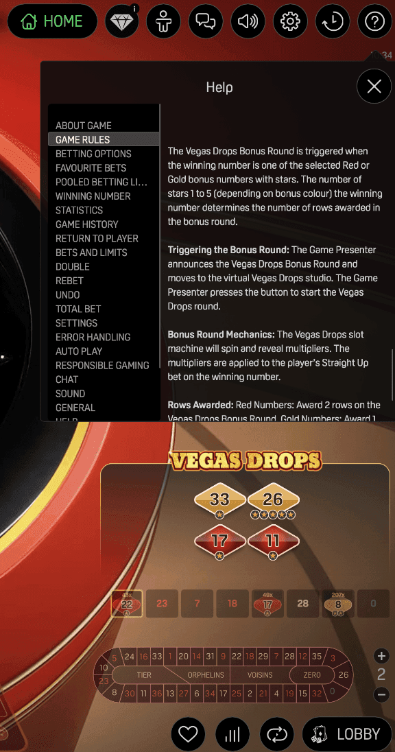 Vegas Drops Bonus Round