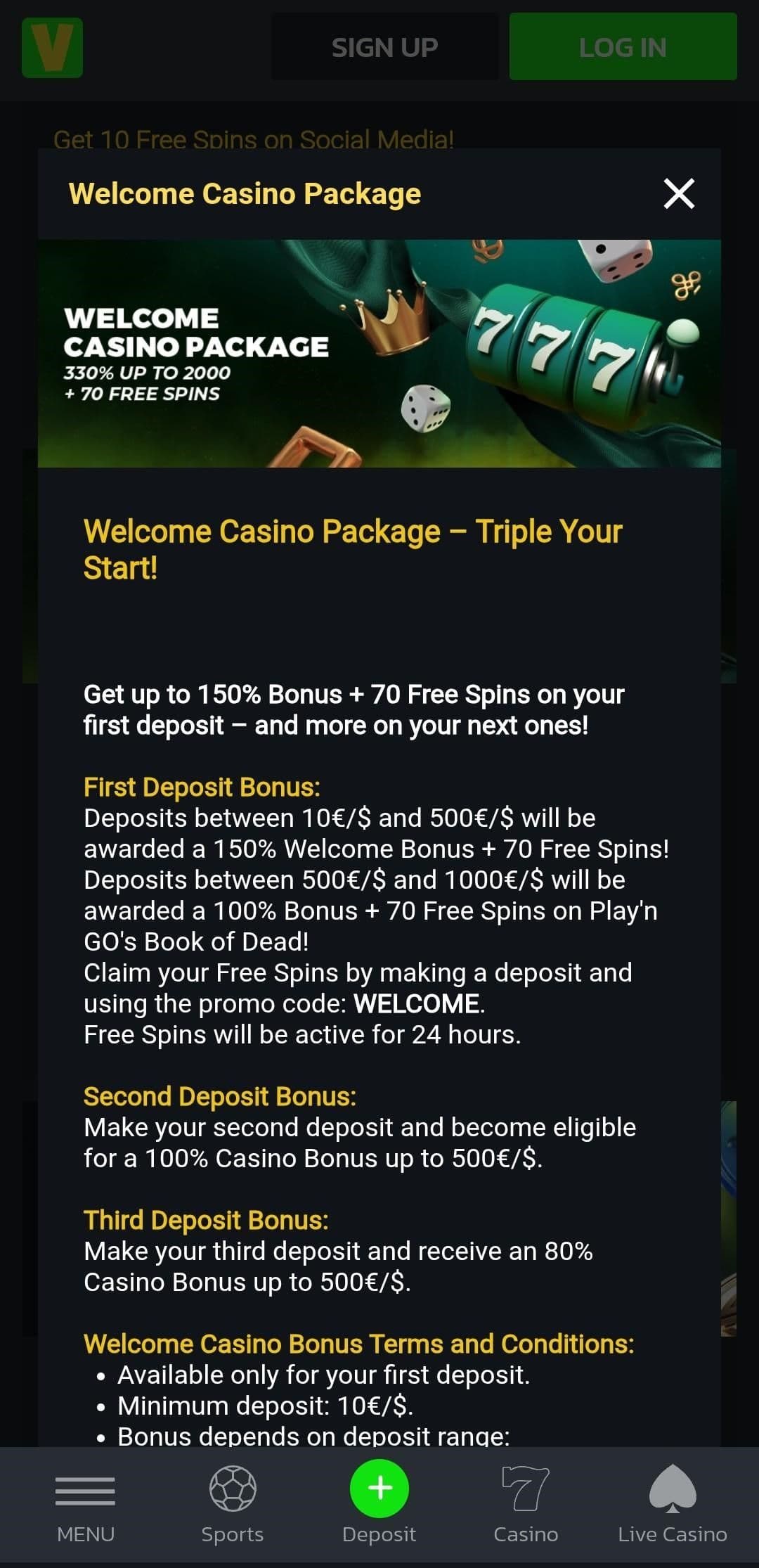 Velobet Welcome Bonus