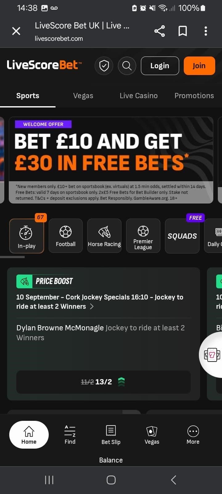 Visit the LiveScore Bet website