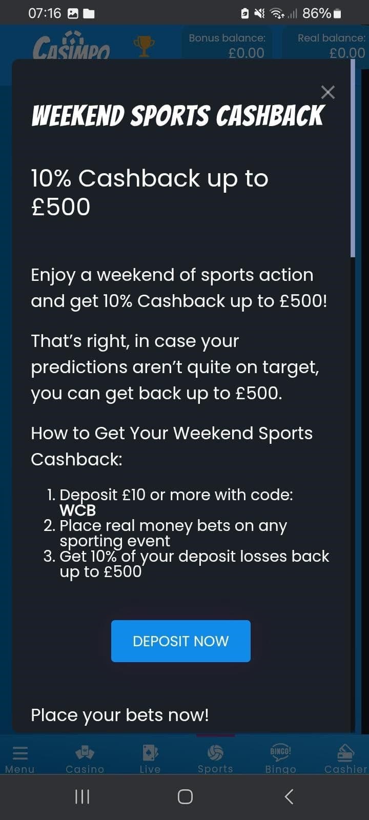 Weekend Sports Cashback 