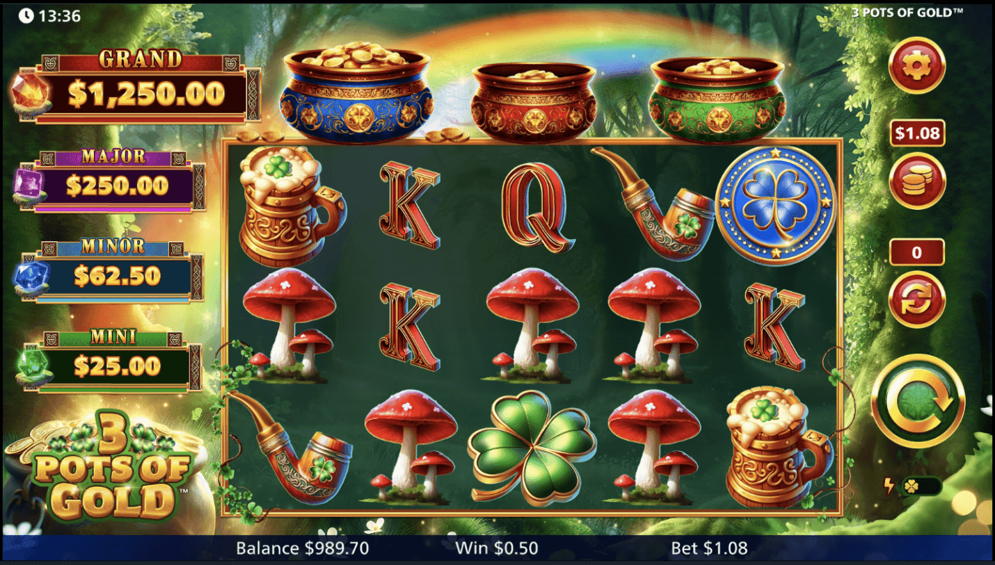 Wins pay on adjacent reels 3 pots