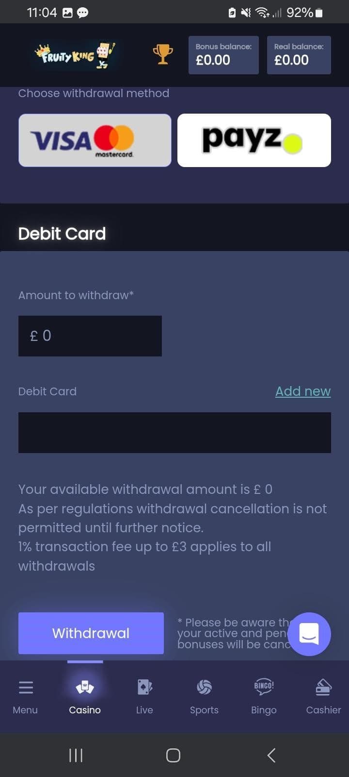 Withdrawal method 