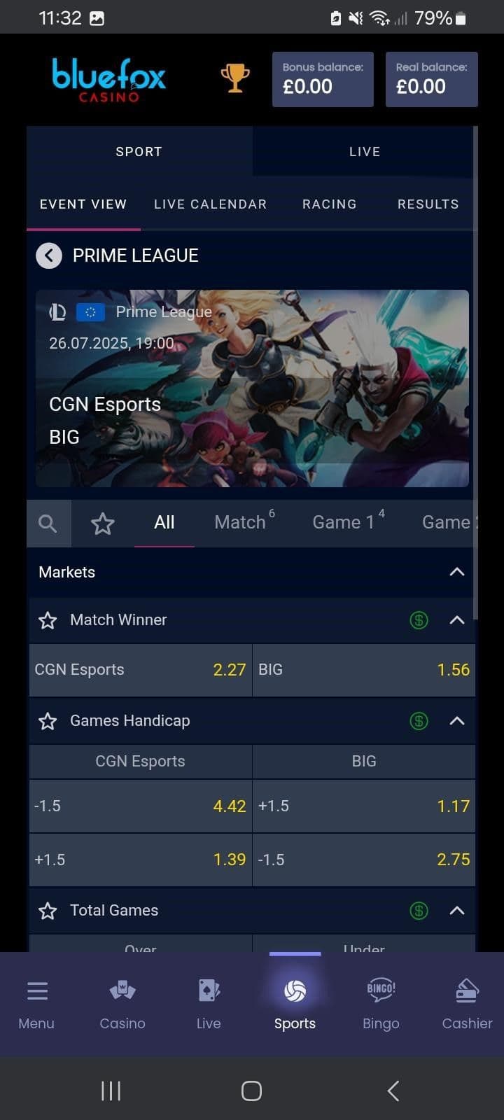 eSports Betting at Bluefox 
